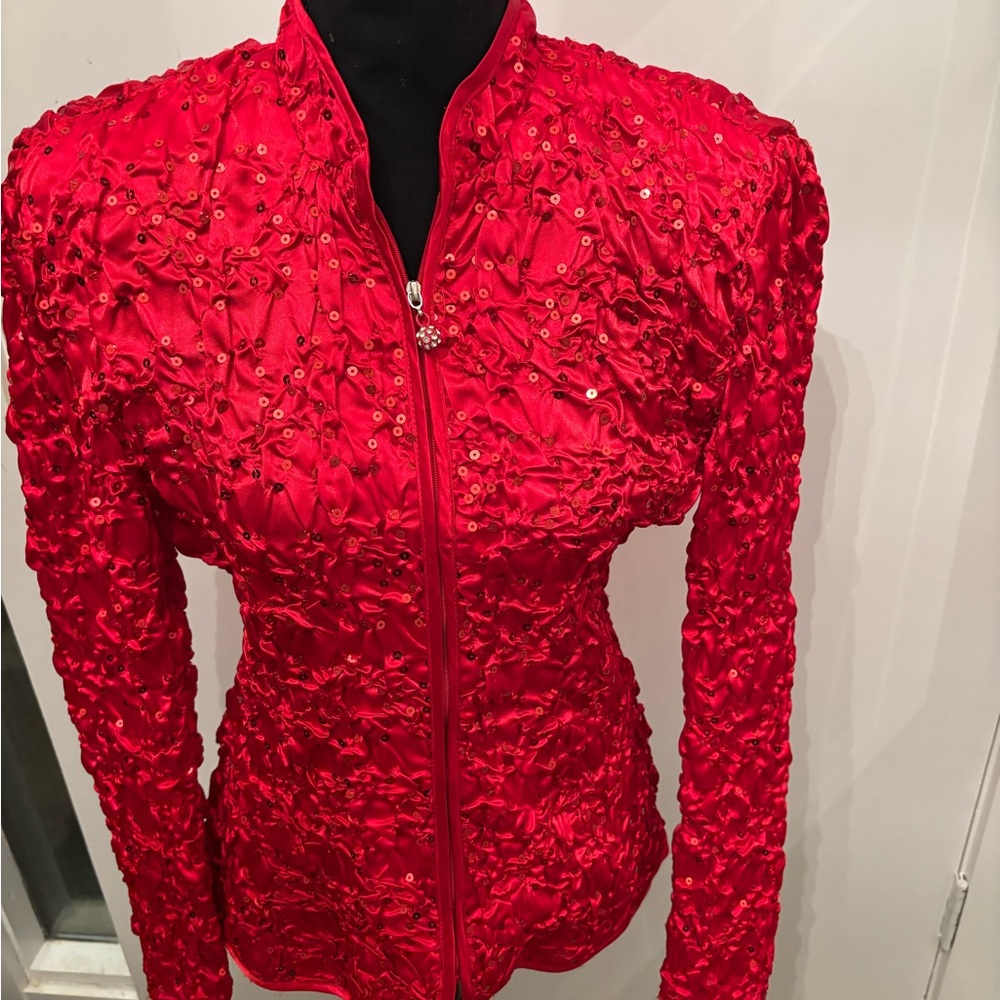 MSK Vibrant Red Sequin Bomber Jacket
